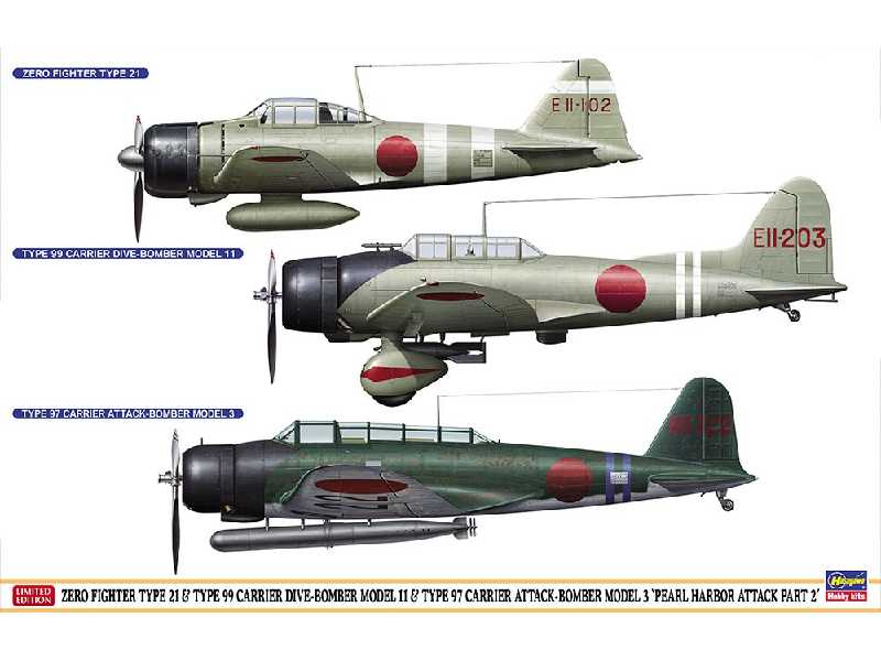 Zero Fighter Type 21 & Type 99 Carrier Dive-bomber Model 11 & Type 97 Carrier Attack-bomber Model 3 'pearl Harbor Attack - zdjęc Zero Fighter Type 21 & Type 99 Carrier Dive-bomber Model 11 & Type 97 Carrier Attack-bomber Model 3 'pearl Harbor Attack - zdjęc