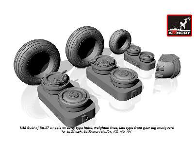 Sukhoj Su-27 Flanker Wheels W/ Early Type Hubs, Weighted Tires, Late Type Front Mudguard - zdjęcie 1