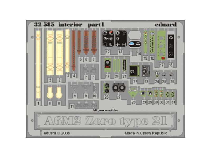  A6M2 Zero type 21 interior 1/32 - Tamiya - blaszki - zdjęcie 1