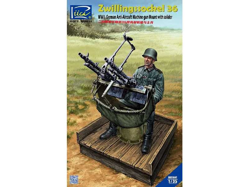 Zwillingssockel 36 Wwii German Anti-aircraft Machine Gun Mount With Soldier - zdjęcie 1 Zwillingssockel 36 Wwii German Anti-aircraft Machine Gun Mount With Soldier - zdjęcie 1