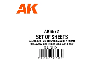 0.3, 0.5 & 0.7mm Thickness X 245 X 195mm - Styrene Sheet Set - (3 Units) - zdjęcie 3