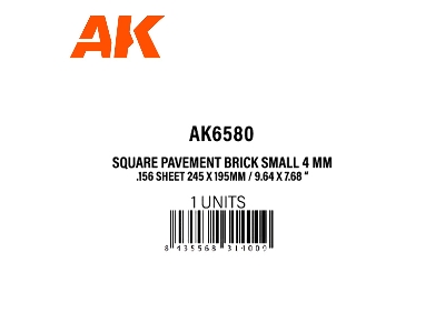 Square Pavement Brick Small 4 Mm / .156 Sheet 245 X 195mm / 9.64 X 7.68 " Textured Styrene Sheet - 1 Unit - zdjęcie 3