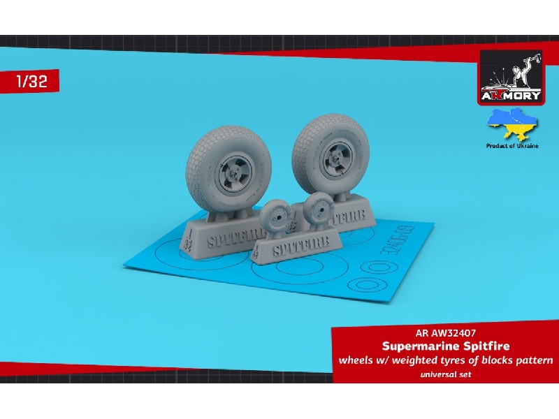 Supermarine Spitfire Wheels W/ Weighted Tyres Of Block Pattern & 4-spoke Hubs - zdjęcie 1