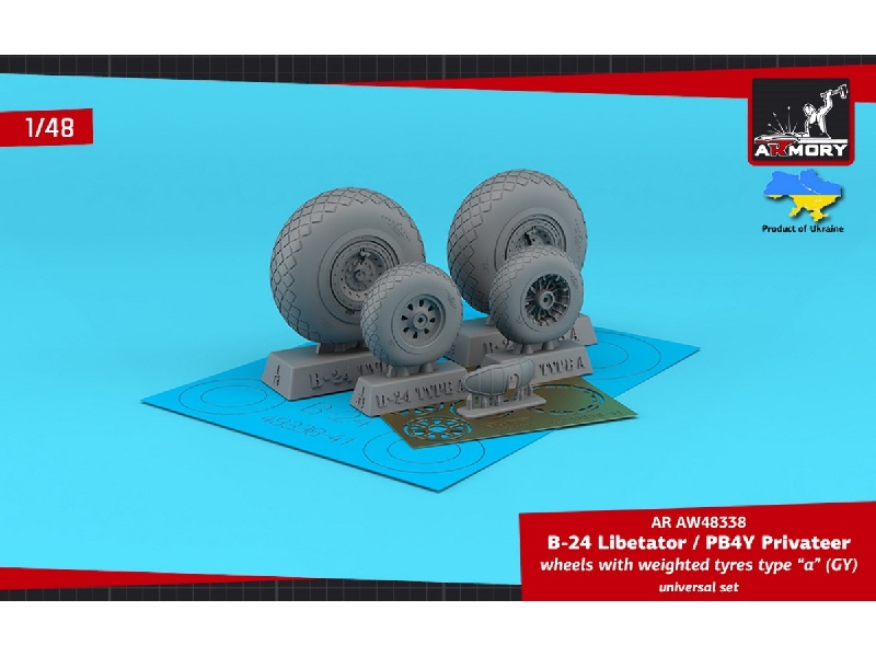 B-24 Liberator / Pb4y Privateer Wheels W/ Weighted Tyres Type A (Gy), 2 Types Nose Wheels, 3d-printed Mudguard & Pe - zdjęcie 1 B-24 Liberator / Pb4y Privateer Wheels W/ Weighted Tyres Type A (Gy), 2 Types Nose Wheels, 3d-printed Mudguard & Pe - zdjęcie 1