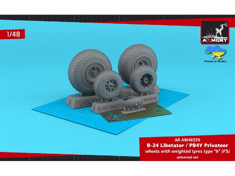 B-24 Liberator / Pb4y Privateer Wheels W/ Weighted Tyres Type B (Fs), 2 Types Nose Wheels, 3d-printed Mudguard & Pe - zdjęcie 1