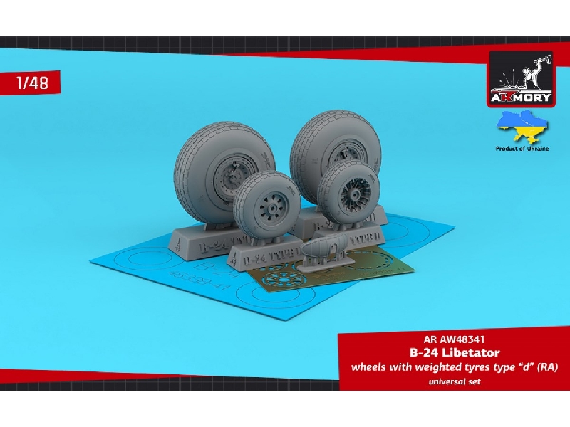 B-24 Liberator Wheels W/ Weighted Tyres Type D (Ra), 2 Types Nose Wheels, 3d-printed Mudguard & Pe Hubcaps - zdjęcie 1