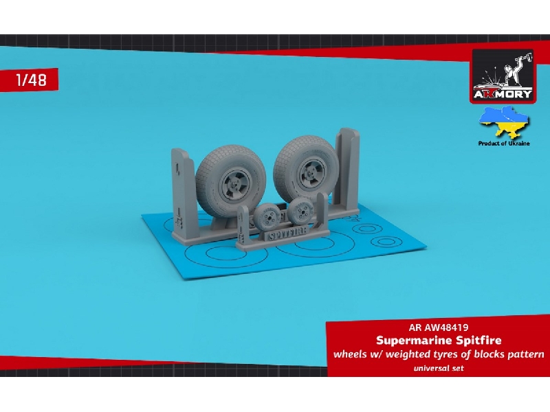 Supermarine Spitfire Wheels W/ Weighted Tyres Of Block Pattern & 4-spoke Hubs - zdjęcie 1