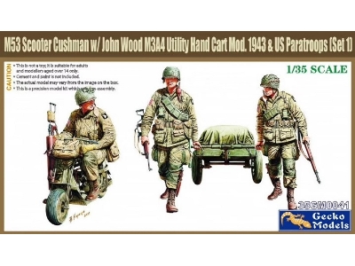 M53 Scooter Cushman W/John Wood M3a4 Utility Hand Cart Mod.1943 & Us Paratroops (Set 1) - zdjęcie 1