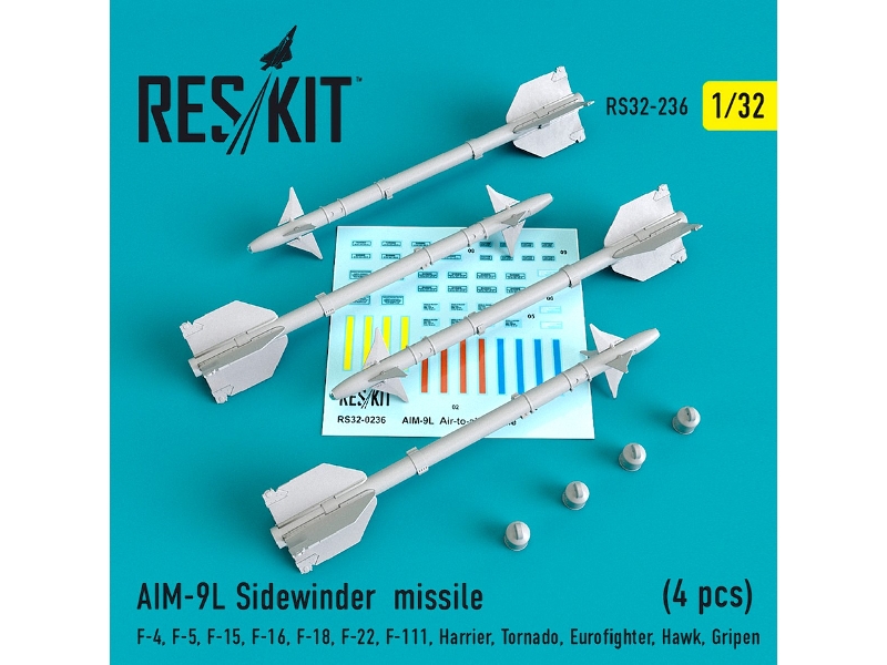 Aim-9l Sidewinder Missile 4 Pcs F4, F-5, F-15, F-16, F-18, F-22, F-111, Harrier, Tornado, Eurofighter, Hawk, Gripen - zdjęcie 1