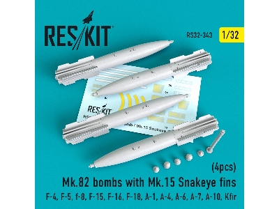 Mk.82 Bombs With Mk.15 Snakeye Fins (4 Pcs) (F-4, F-5, F-8, F-15, F-16, F-18, A-1, A-4, A-6, A-7, A-10, Kfir) - zdjęcie 1