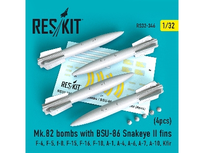 Mk.82 Bombs With Bsu-86 Snakeye Ii Fins (4 Pcs) (F-4, F-5, F-8, F-15, F-16, F-18, A-1, A-4, A-6, A-7, A-10, Kfir) - zdjęcie 1