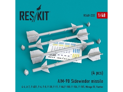 Aim-9b Sidewinder Missile (4 Pcs) A-4, A-7, F-4d1, F-4, F-8, F-3h, F-11, F-86,f-100, F-104, F-105, Mirage Iii, Harrier - zdjęcie