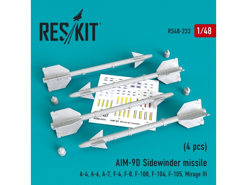 Aim-9d Sidewinder Missile (4 Pcs) A-4, A-6, A-7, F-4, F-8, F-100, F-104, F-105, Mirage Iii - zdjęcie 1 Aim-9d Sidewinder Missile (4 Pcs) A-4, A-6, A-7, F-4, F-8, F-100, F-104, F-105, Mirage Iii - zdjęcie 1