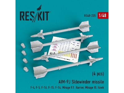 Aim-9j Sidewinder Missile (4 Pcs) F-4, F-5, F-16, F-15, F-14, Mirage F.1, Harrier, Mirage Iii, Hawk - zdjęcie 1