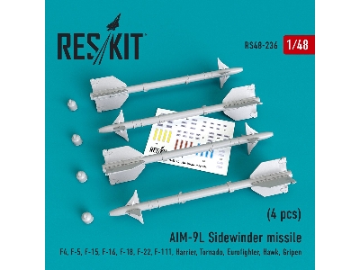 Aim-9l Sidewinder Missile (4 Pcs) F4, F-5, F-15, F-16, F-18, F-22, F-111, Harrier, Tornado, Eurofighter, Hawk, Gripen - zdjęcie 