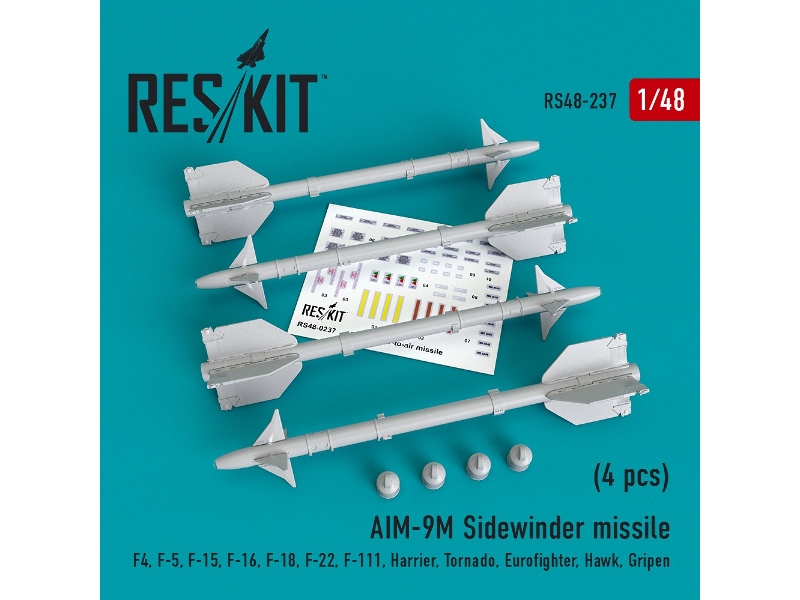 Aim-9m Sidewinder Missile (4 Pcs) F4, F-5, F-15, F-16, F-18, F-22, F-111, Harrier, Tornado, Eurofighter, Hawk, Gripen - zdjęcie 