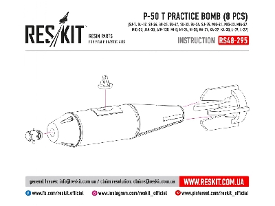 P-50 T Practice Bomb 8 Pcs Su-7, Su-17, Su-24, Su-25, Su-27, Su-33, Su-34, Su-35, Mig-21, Mig-23, Mig-27, Mig-29, Jak-38, Jak-13