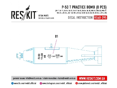 P-50 T Practice Bomb 8 Pcs Su-7, Su-17, Su-24, Su-25, Su-27, Su-33, Su-34, Su-35, Mig-21, Mig-23, Mig-27, Mig-29, Jak-38, Jak-13