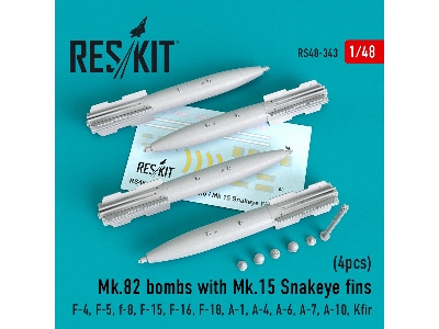 Mk.82 Bombs With Mk.15 Snakeye Fins (4pcs) (F-4, F-5, F-8, F-15, F-16, F-18, A-1, A-4, A-6, A-7, A-10, Kfir) - zdjęcie 1