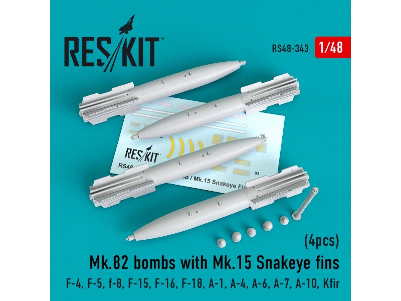Mk.82 Bombs With Mk.15 Snakeye Fins (4pcs) (F-4, F-5, F-8, F-15, F-16, F-18, A-1, A-4, A-6, A-7, A-10, Kfir) - zdjęcie 1 Mk.82 Bombs With Mk.15 Snakeye Fins (4pcs) (F-4, F-5, F-8, F-15, F-16, F-18, A-1, A-4, A-6, A-7, A-10, Kfir) - zdjęcie 1
