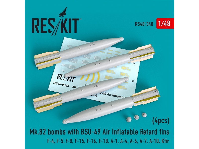 Mk.82 Bombs With Bsu-49 Air Inflatable Retard Fins (4pcs) (F-4, F-5, F-8, F-15, F-16, F-18, A-1, A-4, A-6, A-7, A-10, Kfir) - zd