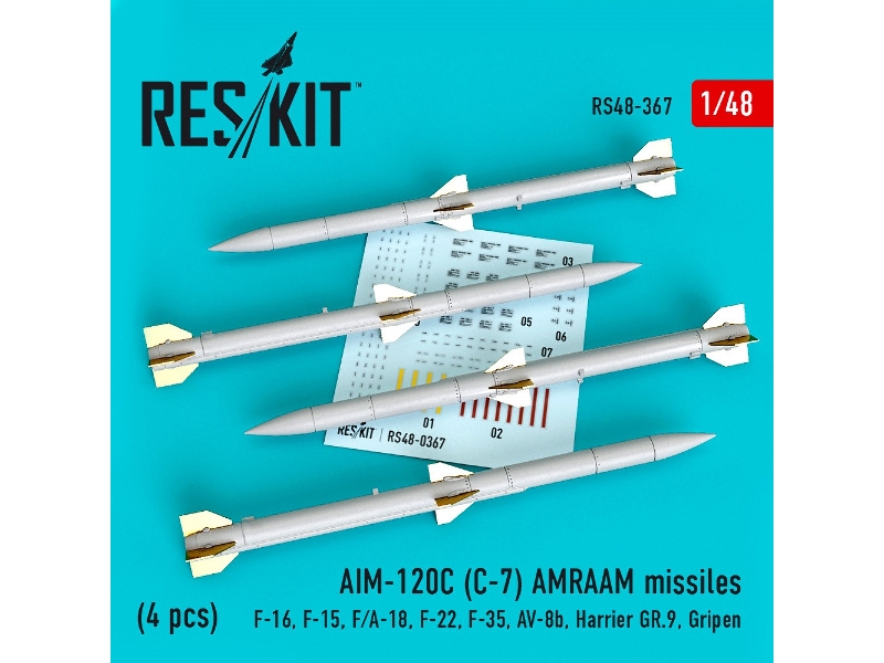 Aim-120c C-7 Amraam Missiles 4 Pcs F-16, F-15, F/A-18, F-22, F-35, Av-8b, Harrier Gr.9, Gripen - zdjęcie 1