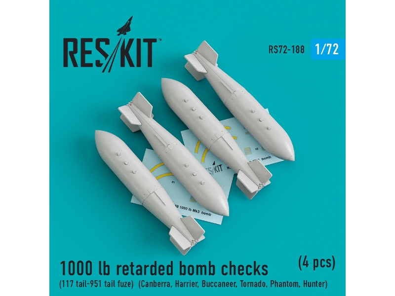 1000 Lb Retarded Bomb Checks (117 Tail-951 Tail Fuze) (Canberra, Harrier, Buccaneer, Tornado, Phantom, Hunter) (4 Pcs) - zdjęcie