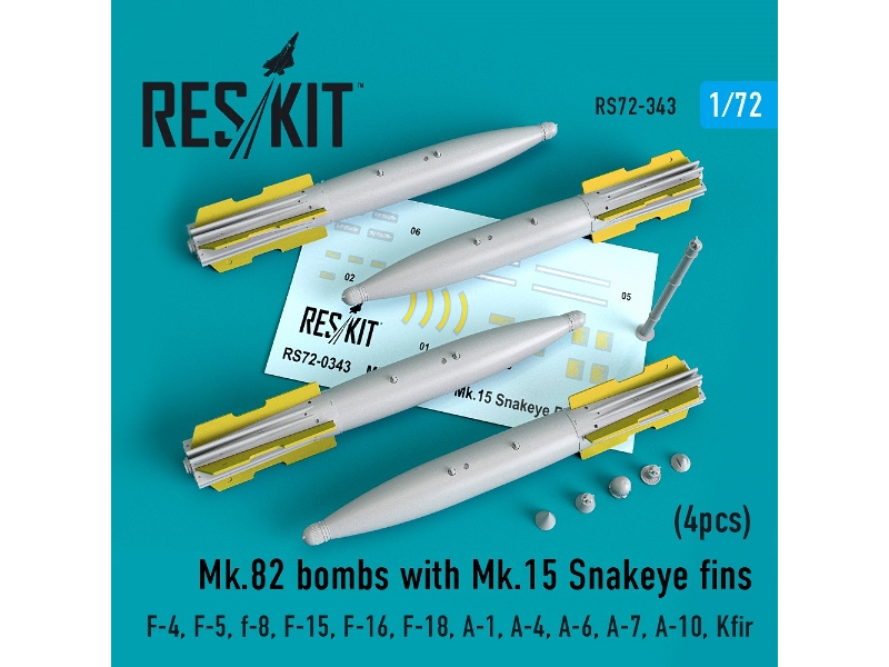Mk.82 Bombs With Mk.15 Snakeye Fins (4pcs) (F-4, F-5, F-8, F-15, F-16, F-18, A-1, A-4, A-6, A-7, A-10, Kfir) - zdjęcie 1 Mk.82 Bombs With Mk.15 Snakeye Fins (4pcs) (F-4, F-5, F-8, F-15, F-16, F-18, A-1, A-4, A-6, A-7, A-10, Kfir) - zdjęcie 1