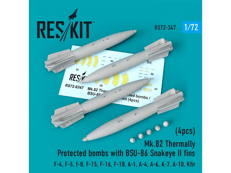 Mk.82 Thermally Protected Bombs With Bsu-86 Snakeye Ii Fins (4pcs) (F-4, F-5, F-8, F-15, F-16, F-18, A-1, A-4, A-6, A-7, A-10, K Mk.82 Thermally Protected Bombs With Bsu-86 Snakeye Ii Fins (4pcs) (F-4, F-5, F-8, F-15, F-16, F-18, A-1, A-4, A-6, A-7, A-10, K