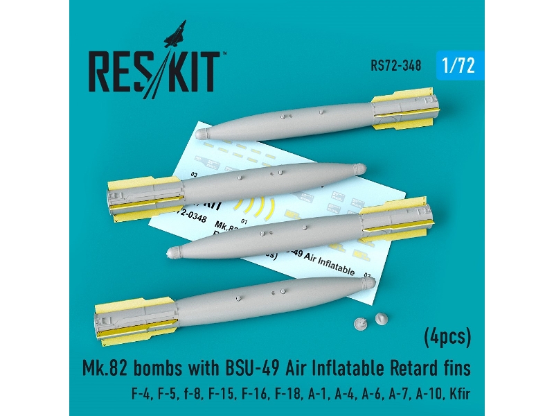Mk.82 Bombs With Bsu-49 Air Inflatable Retard Fins (4pcs) (F-4, F-5, F-8, F-15, F-16, F-18, A-1, A-4, A-6, A-7, A-10, Kfir) - zd Mk.82 Bombs With Bsu-49 Air Inflatable Retard Fins (4pcs) (F-4, F-5, F-8, F-15, F-16, F-18, A-1, A-4, A-6, A-7, A-10, Kfir) - zd
