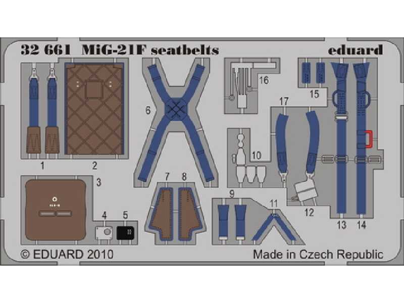  MiG-21F KM1 seatbelts 1/32 - Trumpeter - blaszki - zdjęcie 1