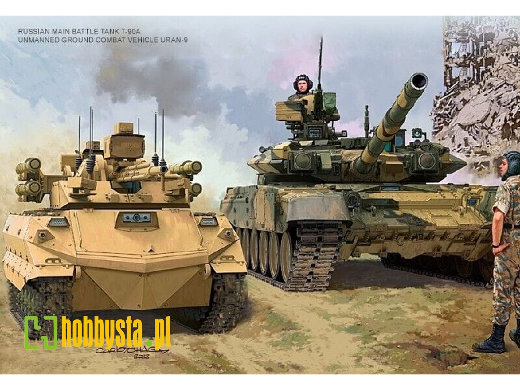 Czołg rosyjski T-90A i bezzałogowy pojazd bojowy Uran-9 - zdjęcie 1 Czołg rosyjski T-90A i bezzałogowy pojazd bojowy Uran-9 - zdjęcie 1