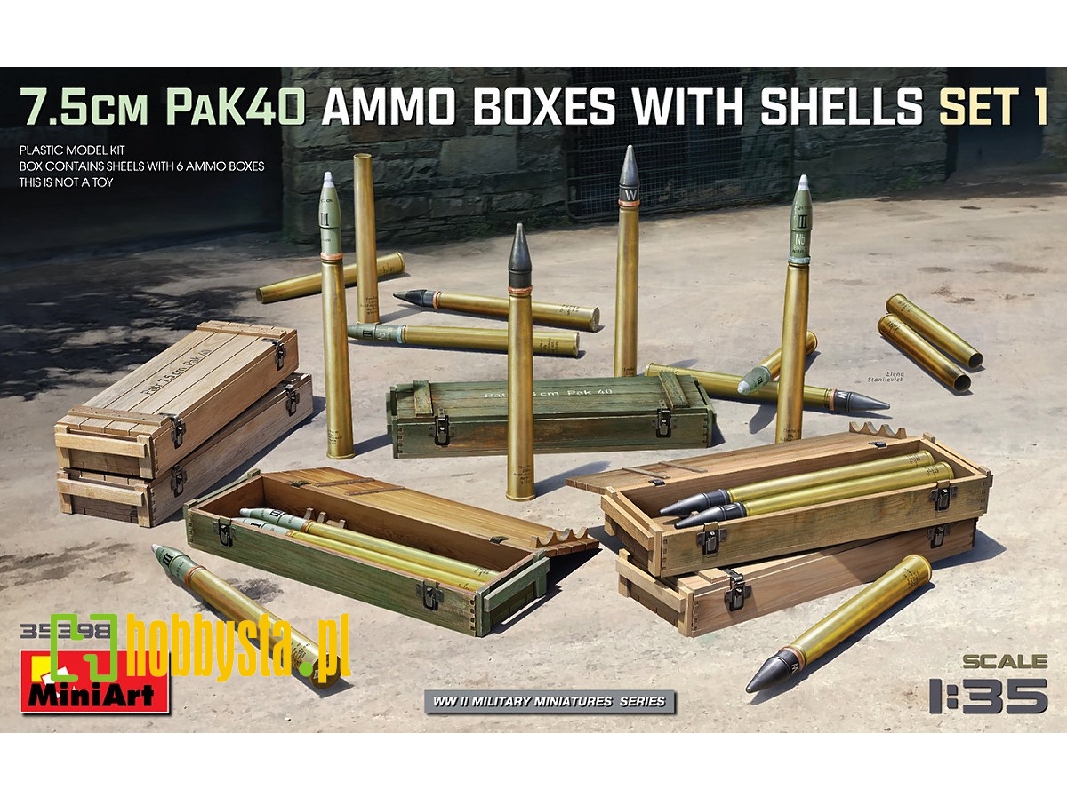 7.5cm Pak40 Ammo Boxes With Shells Set 1 - zdjęcie 1 7.5cm Pak40 Ammo Boxes With Shells Set 1 - zdjęcie 1