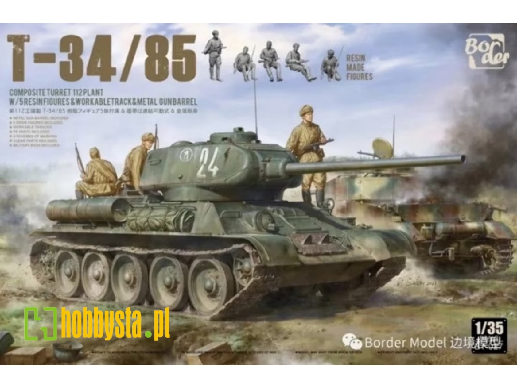 T-34/85 Composite Turret 112 Plant W/5 Resin Figures And Workable Track And Suspension And Metal Gun Barrel - zdjęcie 1