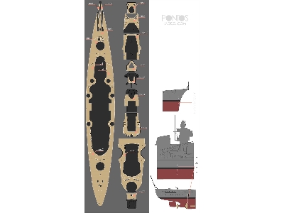 German Battleship Bismarck Wooden Deck Set (For Tamiya) - zdjęcie 4