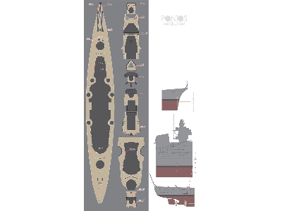 German Battleship Tirpitz Wooden Deck Set Type T (For Tamiya) - zdjęcie 2