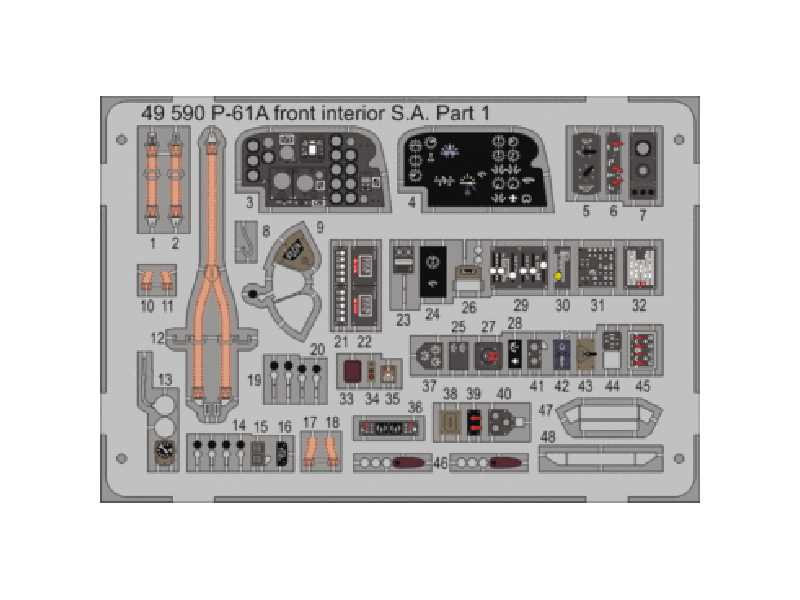 P-61A front interior S. A. 1/48 - Great Wall Hobby - blaszki - zdjęcie 1 P-61A front interior S. A. 1/48 - Great Wall Hobby - blaszki - zdjęcie 1
