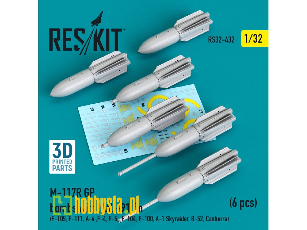 M-117r Gp Bombs With Mau-91 Fin (6 Pcs) (F-105, F-111, A-4 ,f-4, F-5, F-104, F-100, A-1 Skyraider, B-52, Canberra) - zdjęcie 1