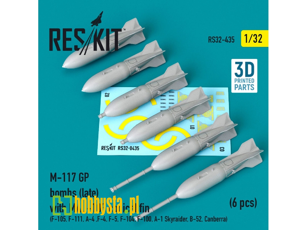 M-117 Gp Bombs (Late) With Mau-103 Conical Fin (6 Pcs) (F-105, F-111, A-4 ,f-4, F-5, F-104, F-100, A-1 Skyraider, B-52, Canberra