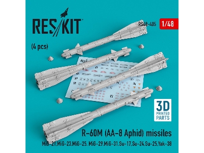 R-60&#1052; (Aa-8 Aphid) Missiles (4 Pcs) (Mig-21, Mig-23, Mig-25, Mig-29, Mig-31, Su-17, Su-24, Su-25, Yak-38) (3d Printing) - 