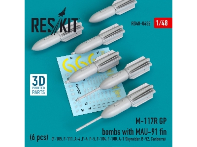 M-117r Gp Bombs With Mau-91 Fin (6 Pcs) (F-105,f-111, A-4 ,f-4, F-5, F-104, F-100, A-1 Skyraider, B-52, Canberra) - zdjęcie 1