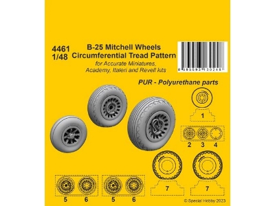 B-25 Mitchell Wheels/Circumferential Tread Pattern (For Academy / Italeri / Revell Kit) - zdjęcie 1