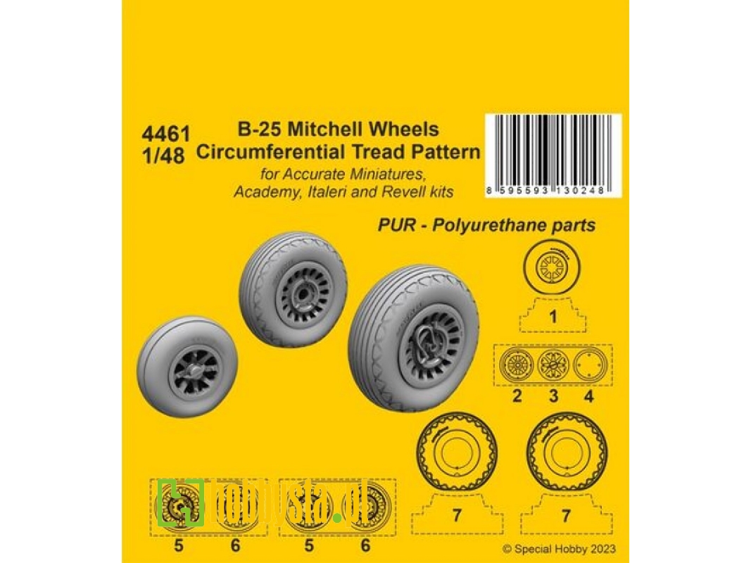 B-25 Mitchell Wheels/Circumferential Tread Pattern (For Academy / Italeri / Revell Kit) - zdjęcie 1