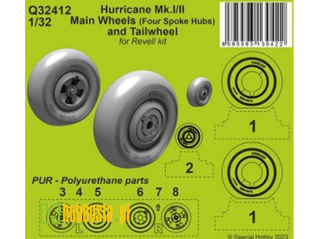 Hurricane Mk.I/Ii Main Wheels (Four Spoke Hubs) And Tailwheel (For Revell Kit) - zdjęcie 1