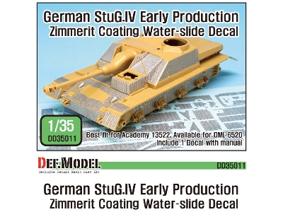 Wwii Stug Iv Early Zimmerit Decal Set (Academy New) - zdjęcie 1