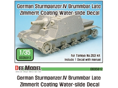 Wwii Sturmpanzeriv Brummbar Late Zimmerit Decal Set (Tamiya New) - zdjęcie 1