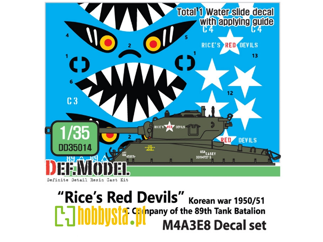 Korean War Us M4a3e8 Rice's Red Devils Decal Set (1/35 M4a3e8) - zdjęcie 1 Korean War Us M4a3e8 Rice's Red Devils Decal Set (1/35 M4a3e8) - zdjęcie 1