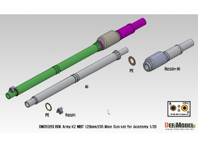 Rok Army K2 Tank Metal Barrel Set (For Academy 1/35 K2 Tank) - zdjęcie 2