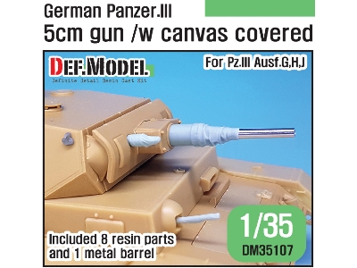 Ww2 German Pz.Iii 5cm Gun With Canvas Set (For Pz.Iii Ausf.G,h,j 1/35) - zdjęcie 1