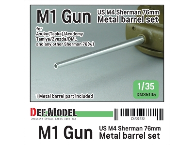 Us M4 Sherman 76mm M1 Gun Metal Barrel Set (For Asuka(Taska)/Academy/Tamiya/Zvezda/Dml) - zdjęcie 1